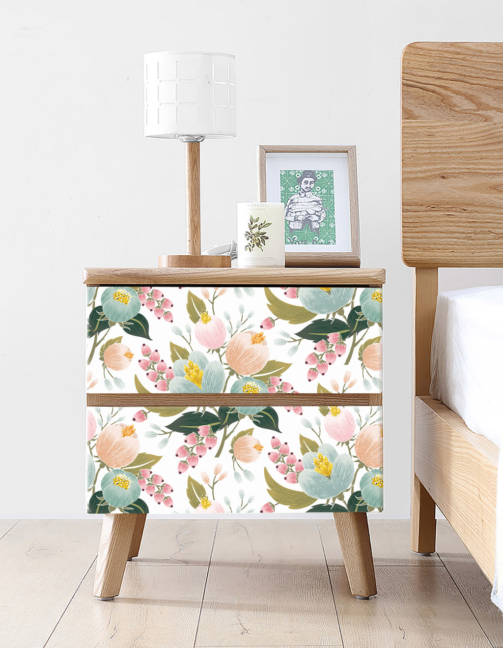Floralplus Peel and Stick Wallpaper Pastel Floral Pink Mint Green Boho Removable Wall Mural for Bedroom Living Room Home Decor
