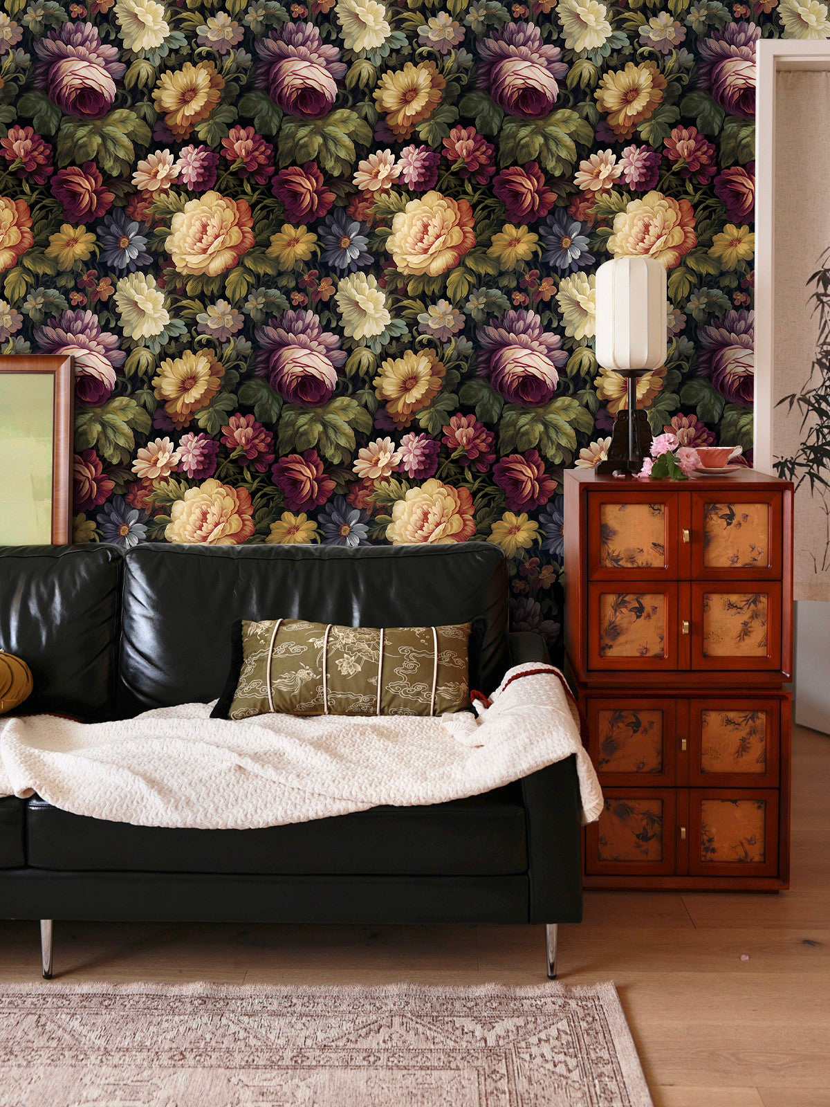 Floralplus Peel and Stick Vintage Wallpaper Floral Peony Wall Paper Pink/Green/Saffron Removable Renter Friendly Contact Paper for Home Decor