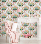 Floralplus Peel and Stick Wallpaper Pastel Floral Pink Mint Green Boho Removable Wall Mural for Bedroom Living Room Home Decor