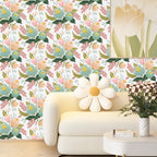Floralplus Peel and Stick Wallpaper Pastel Floral Pink Mint Green Boho Removable Wall Mural for Bedroom Living Room Home Decor