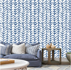 Floralplus Boho Blue Chevron Leaf Peel and Stick Wallpaper Bohemian Removable Wall Decor for Living Room Bedroom