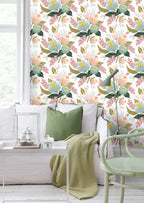 Floralplus Peel and Stick Wallpaper Pastel Floral Pink Mint Green Boho Removable Wall Mural for Bedroom Living Room Home Decor