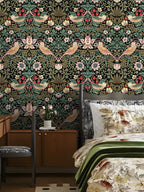 Floralplus Peel and Stick Wallpaper Vintage Bird Strawberry Botanical Boho Floral Removable Self Adhesive Wall Decor for Bedroom Living Room Bathroom Nursery