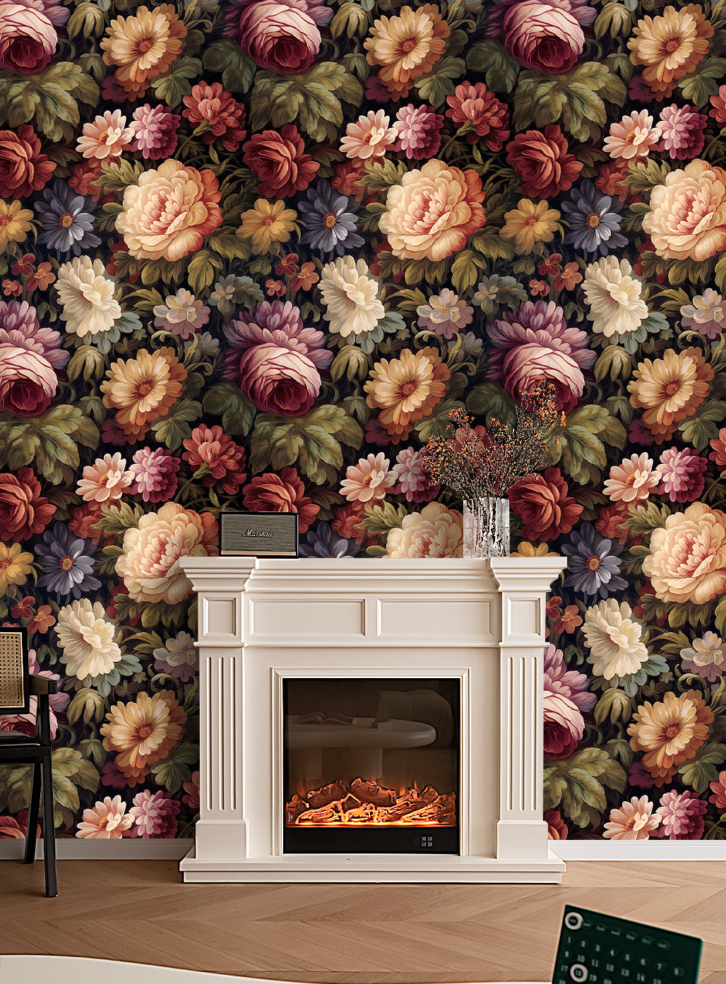 Floralplus Peel and Stick Vintage Wallpaper Floral Peony Wall Paper Pink/Green/Saffron Removable Renter Friendly Contact Paper for Home Decor
