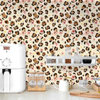 Floralplus Wallpaper Peel and Stick Watercolor Leopard Floral Beige Wall Decor Boho Blush Pink Flower Removable Self Adhesive Wall Mural for Nursery Bedroom