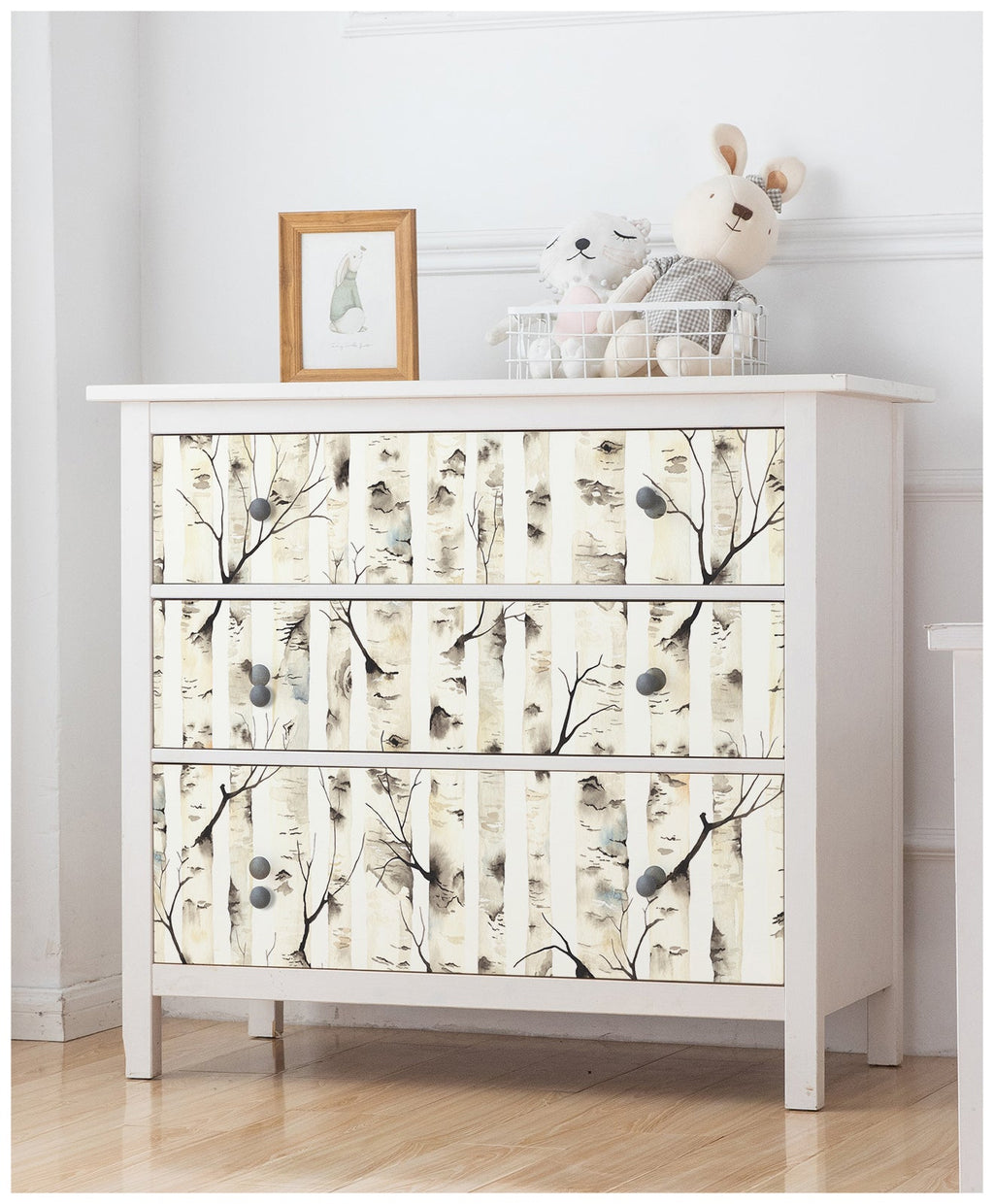 Floralplus Birch Tree Wallpaper Peel and Stick Watercolor Neutral Beige Forest Removable Wall Mural Self Adhesive Wood Look Wall Covering for Bedroom Living Room Nursery Bathroom