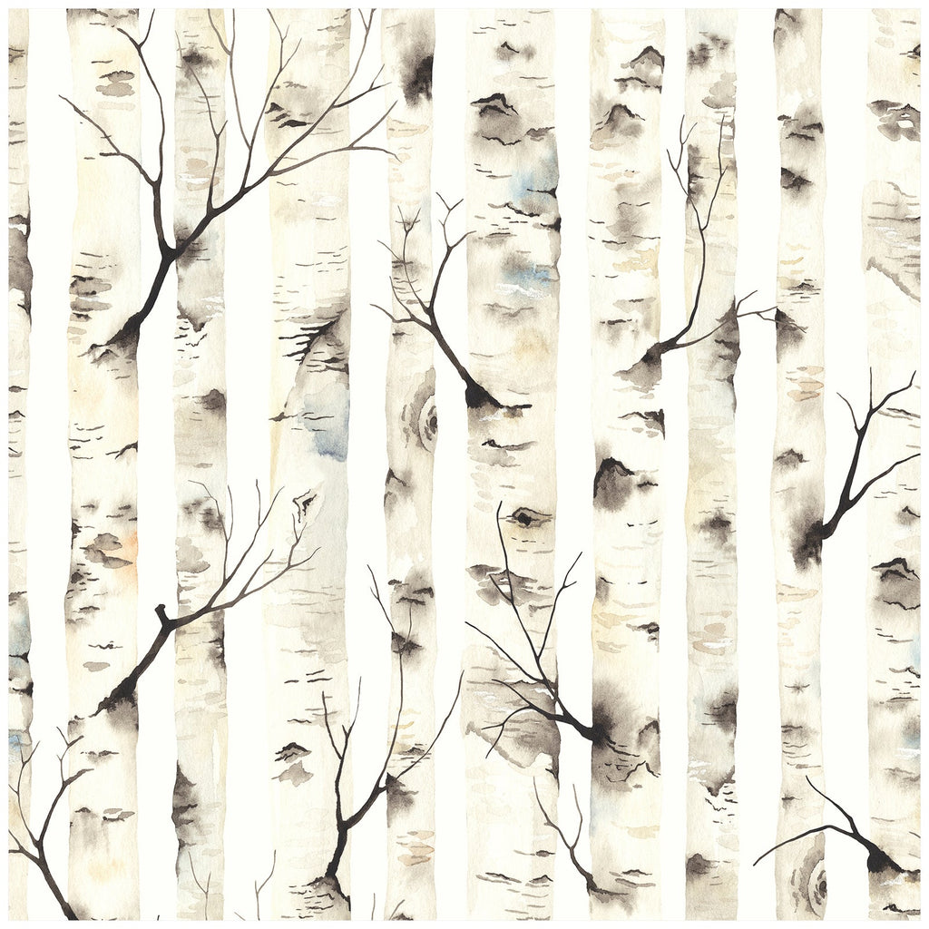 Floralplus Birch Tree Wallpaper Peel and Stick Watercolor Neutral Beige Forest Removable Wall Mural Self Adhesive Wood Look Wall Covering for Bedroom Living Room Nursery Bathroom