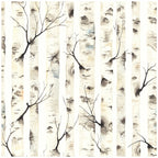 Floralplus Birch Tree Wallpaper Peel and Stick Watercolor Neutral Beige Forest Removable Wall Mural Self Adhesive Wood Look Wall Covering for Bedroom Living Room Nursery Bathroom
