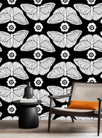 Floralplus Black and White Butterfly Bloom Removable Wallpaper