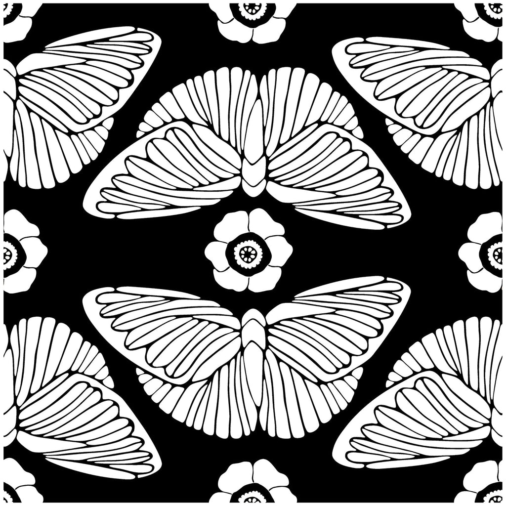 Floralplus Black and White Butterfly Bloom Removable Wallpaper