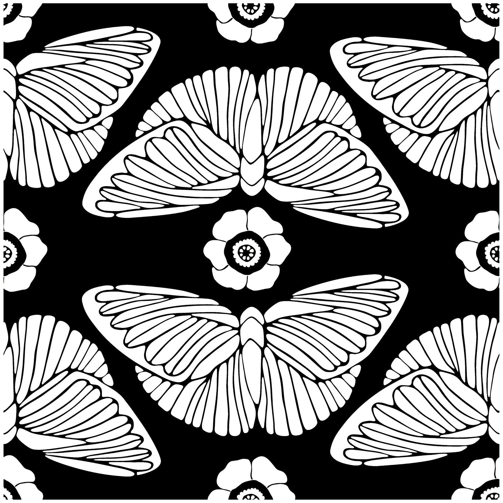 Floralplus Black and White Butterfly Bloom Removable Wallpaper