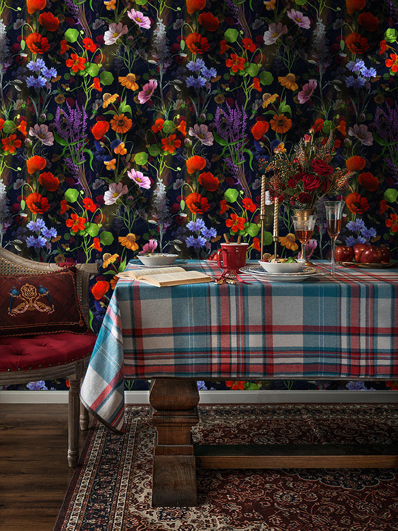 Floralplus Dark Botanical Wallpaper Peel and Stick Vibrant Wildflower Mural Navy Floral Wall Decor Removable for Bedroom Living Room Accent Wall