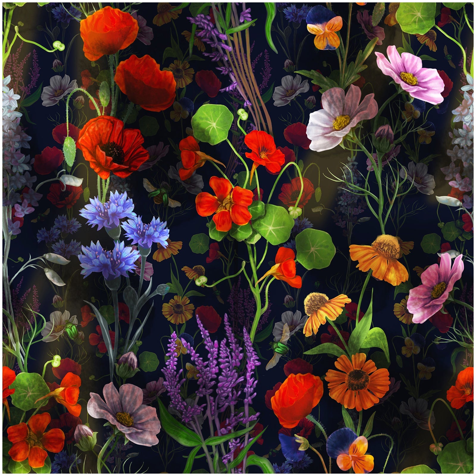 Floralplus Dark Botanical Wallpaper Peel and Stick Vibrant Wildflower Mural Navy Floral Wall Decor Removable for Bedroom Living Room Accent Wall