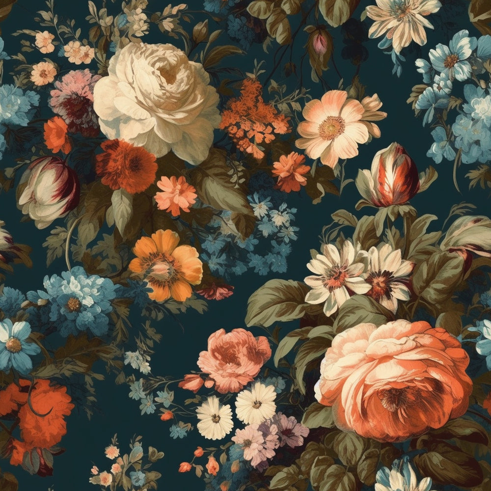 Floralplus Dark Teal Vintage Floral Peel and Stick Wallpaper Removable Self Adhesive Renter Friendly Wall Mural for Bedroom Living Room Bathroom Accent Wall