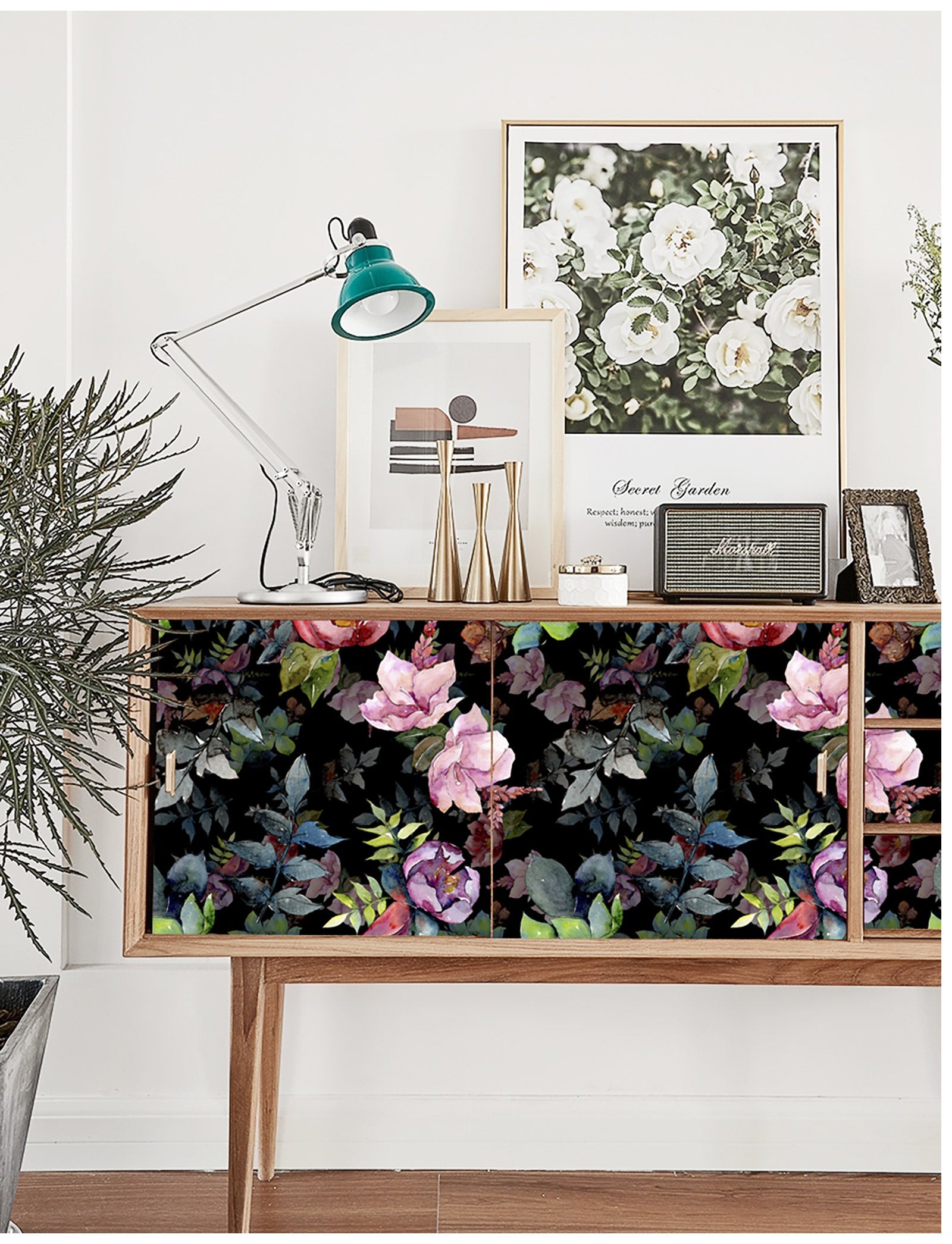 Floralplus Dark Watercolor Floral Peel and Stick Wallpaper Moody Garden Removable Wall Mural