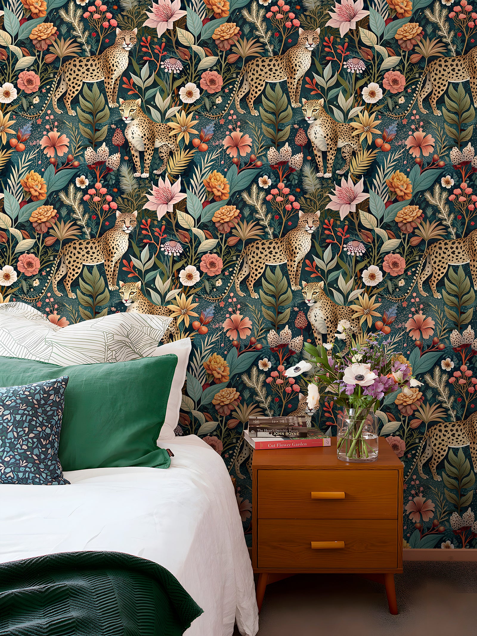 Floralplus Forest Peel and Stick Wallpaper Floral Jungle Leopard Animal Forest Removable Stick on Contact Paper for Home Decor Green/Brown/Pink