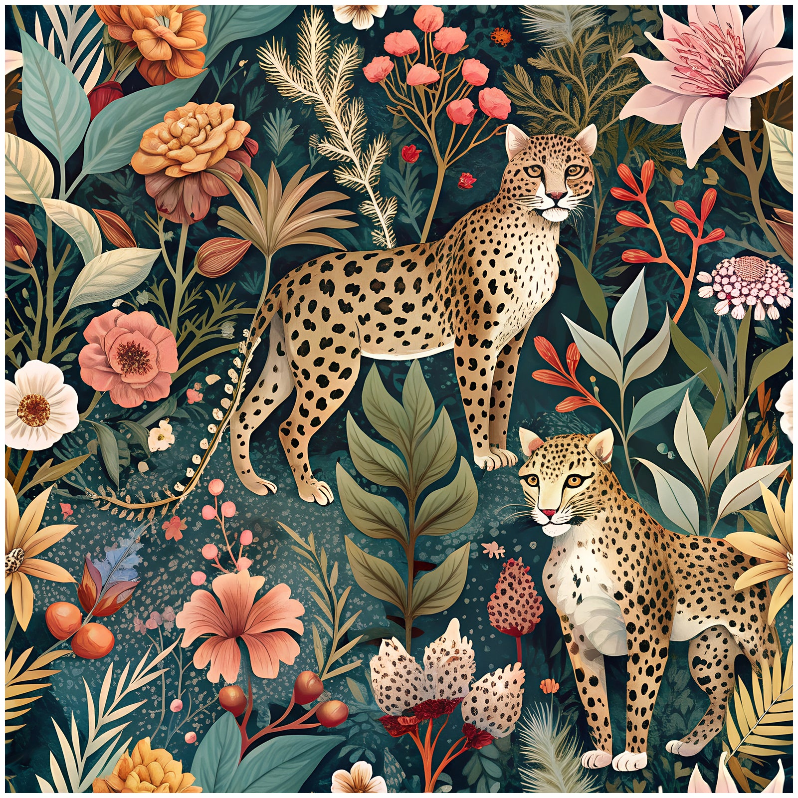 Floralplus Forest Peel and Stick Wallpaper Floral Jungle Leopard Animal Forest Removable Stick on Contact Paper for Home Decor Green/Brown/Pink