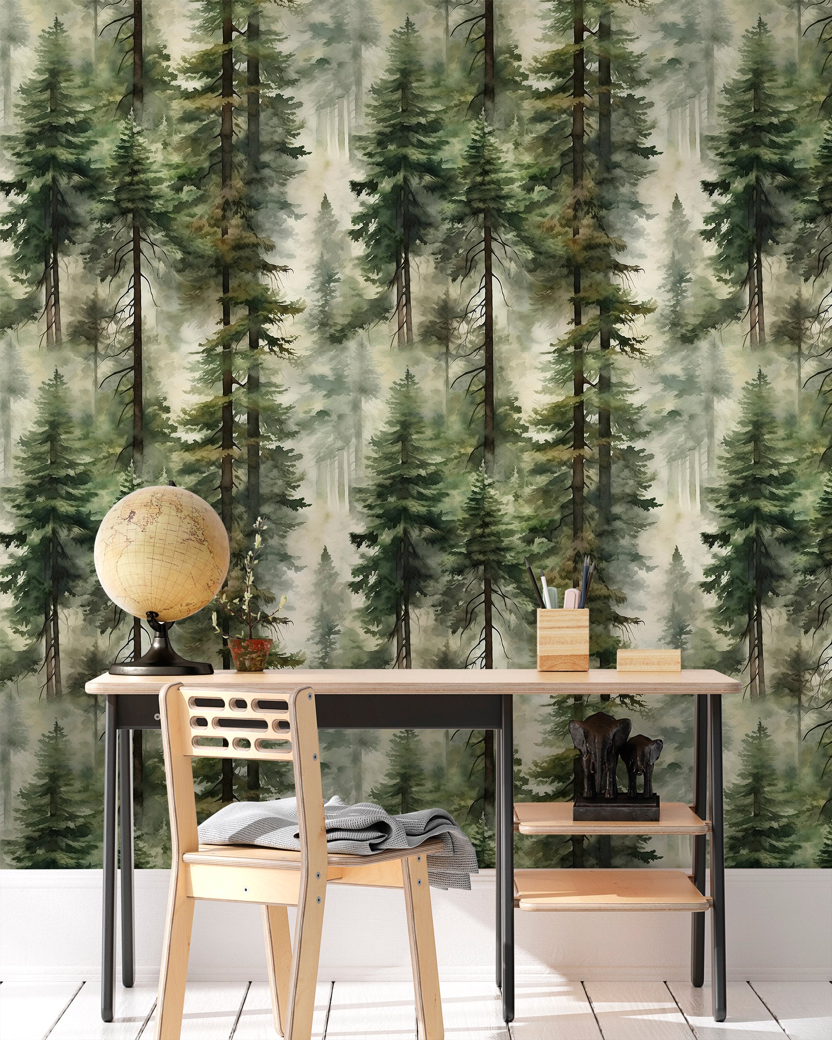 Floralplus Forest Peel and Stick Wallpaper Tree Wall Paper Wood Removable for Bedroom Green Contact Paper