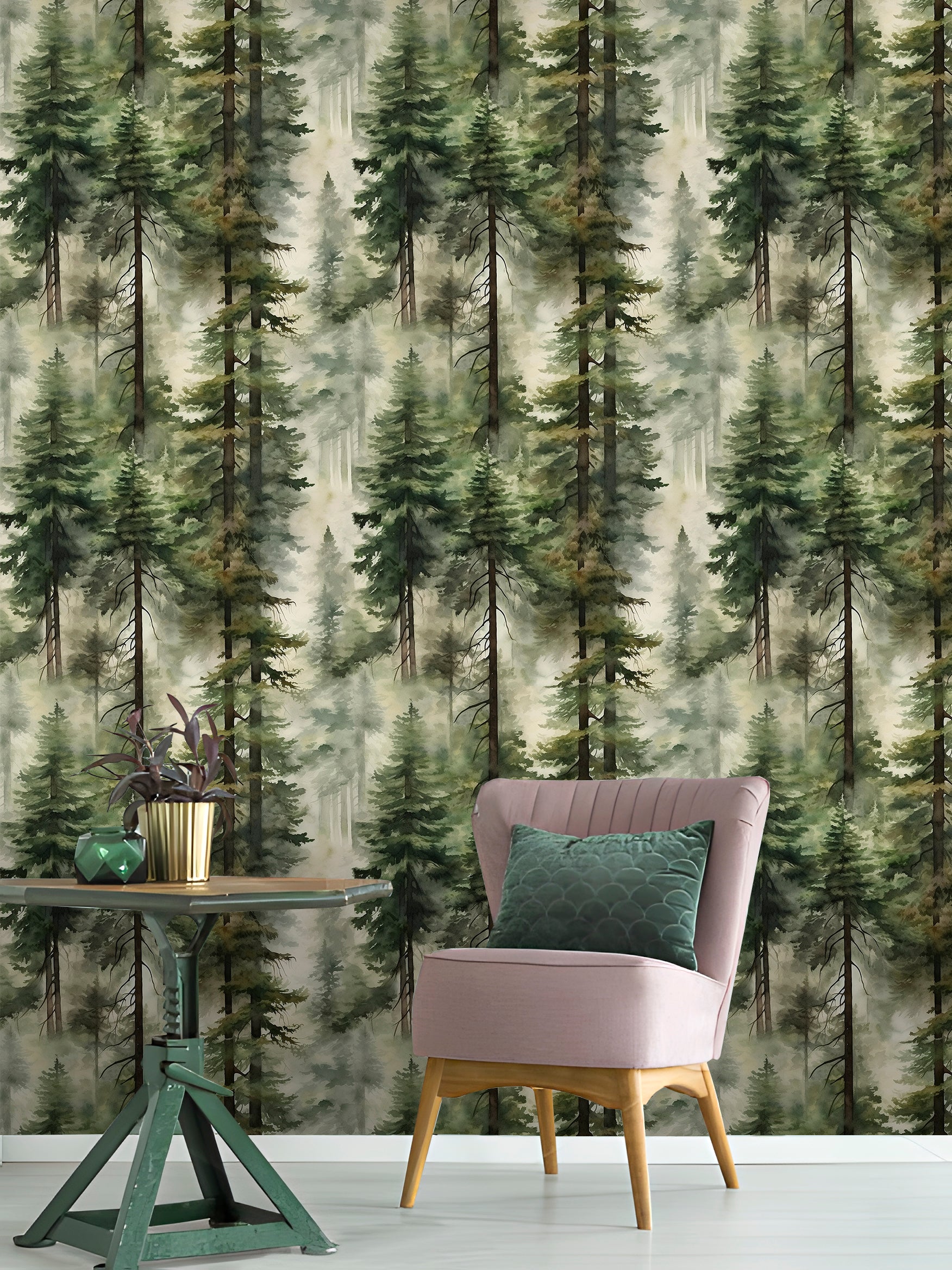 Floralplus Forest Peel and Stick Wallpaper Tree Wall Paper Wood Removable for Bedroom Green Contact Paper
