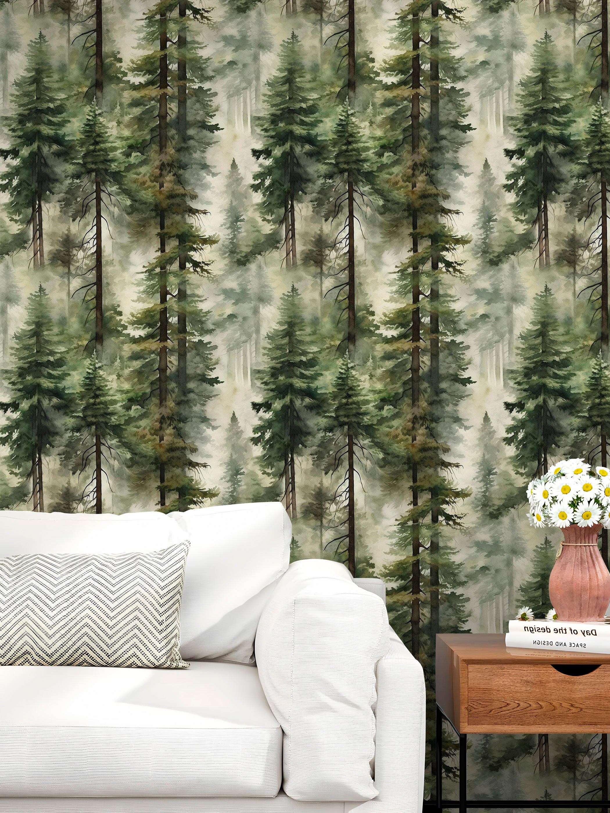 Floralplus Forest Peel and Stick Wallpaper Tree Wall Paper Wood Removable for Bedroom Green Contact Paper