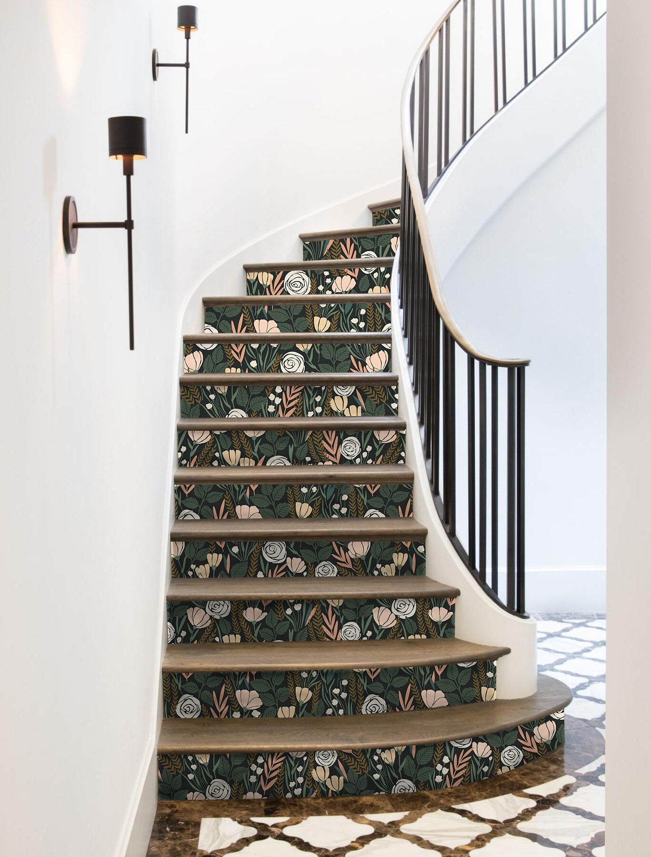 Floralplus Peel and Stick Black Floral Wallpaper Vintage Botanical Cream Rose Wheat Boho Farmhouse Wall Decor Removable Self Adhesive Bathroom Bedroom