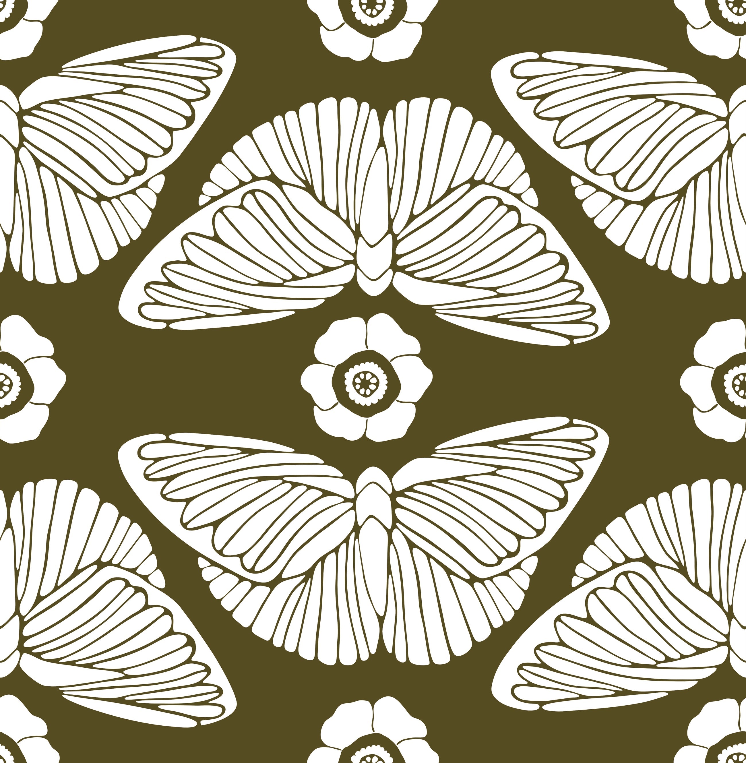 Floralplus Peel and Stick Butterfly Wallpaper Olive Green Boho Floral Removable Wall Decor Bathroom Bedroom Nursery Renter Friendly Accent Wall
