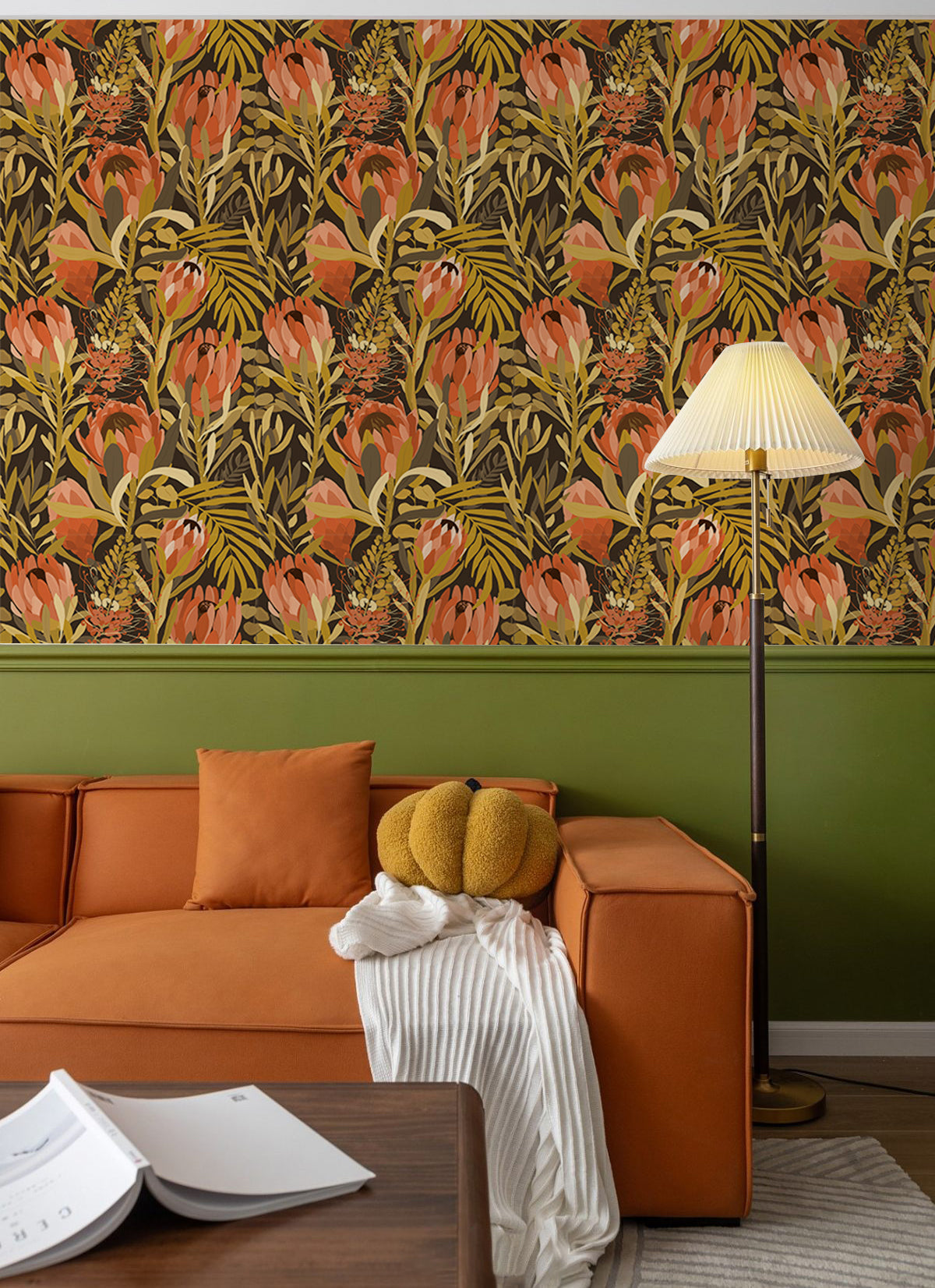 Floralplus Peel and Stick Dark Floral Wallpaper Tropical Protea Botanical Removable Wall Mural for Bedroom Living Room Bathroom Accent Wall