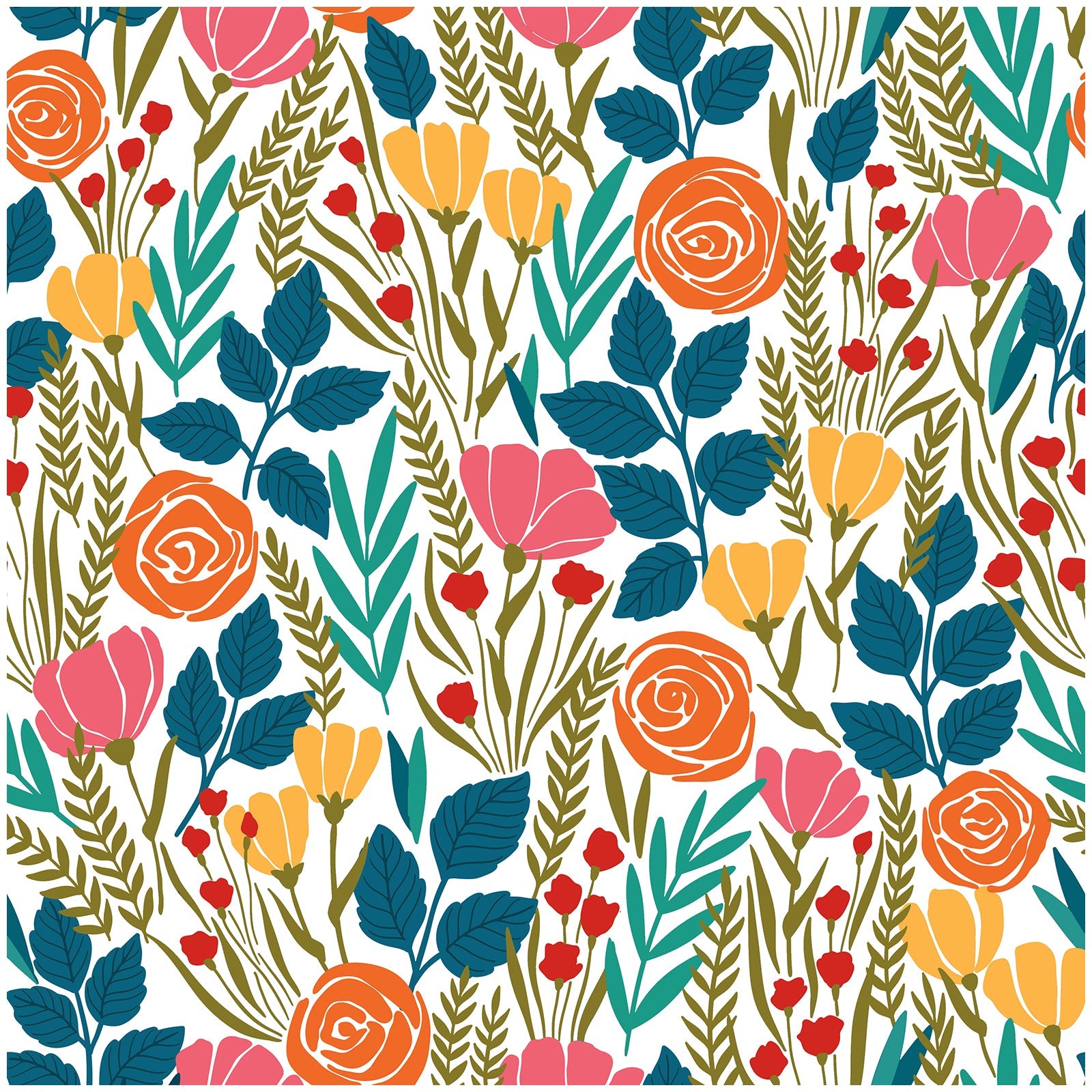 Floralplus Peel and Stick Floral Wallpaper Colorful Retro Botanical Rose Wildflower Boho Bright Multicolor Wall Decor Removable for Bedroom Bathroom
