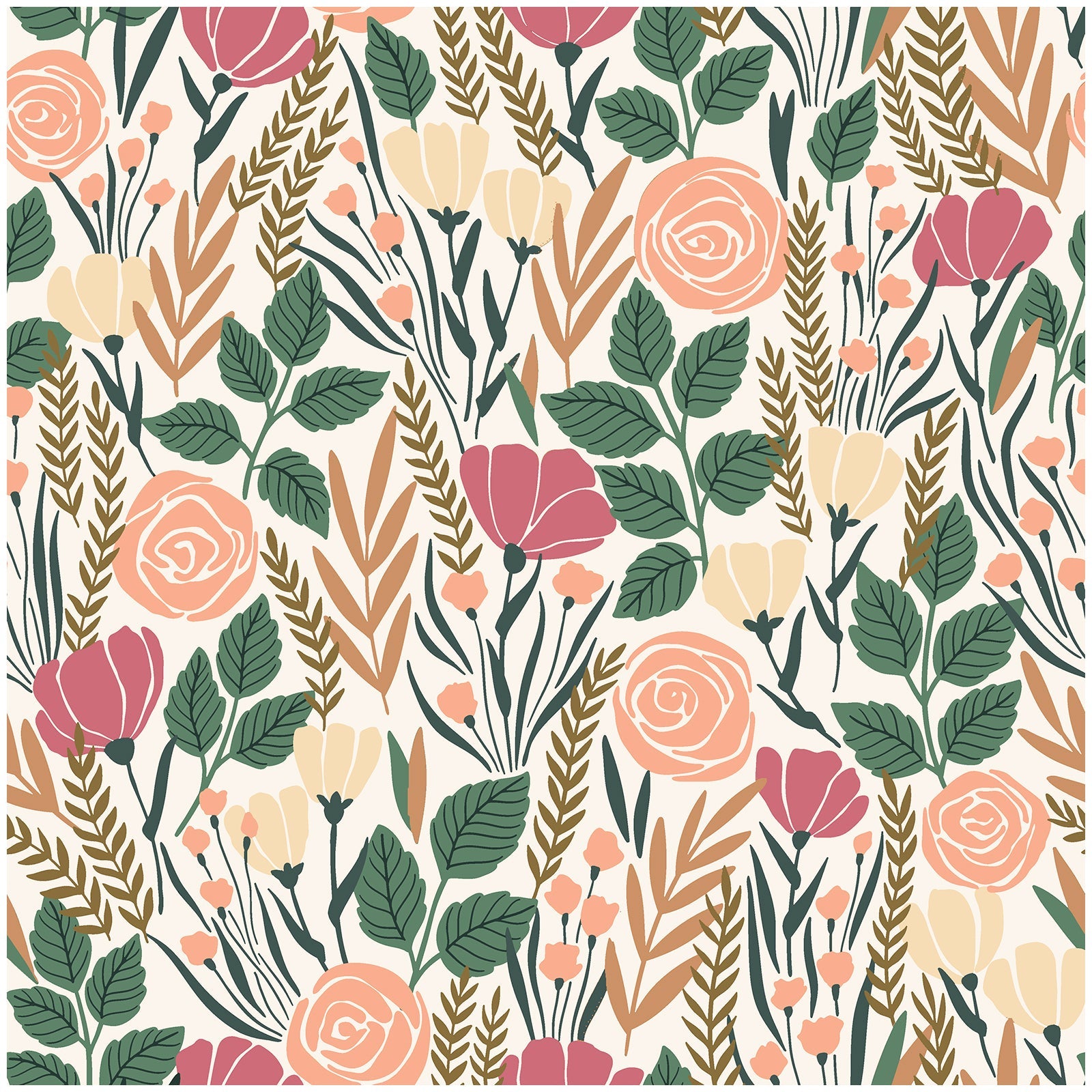 Floralplus Peel and Stick Floral Wallpaper Vintage Rose Botanical Beige Boho Farmhouse Wall Decor Removable Self Adhesive Bedroom Bathroom