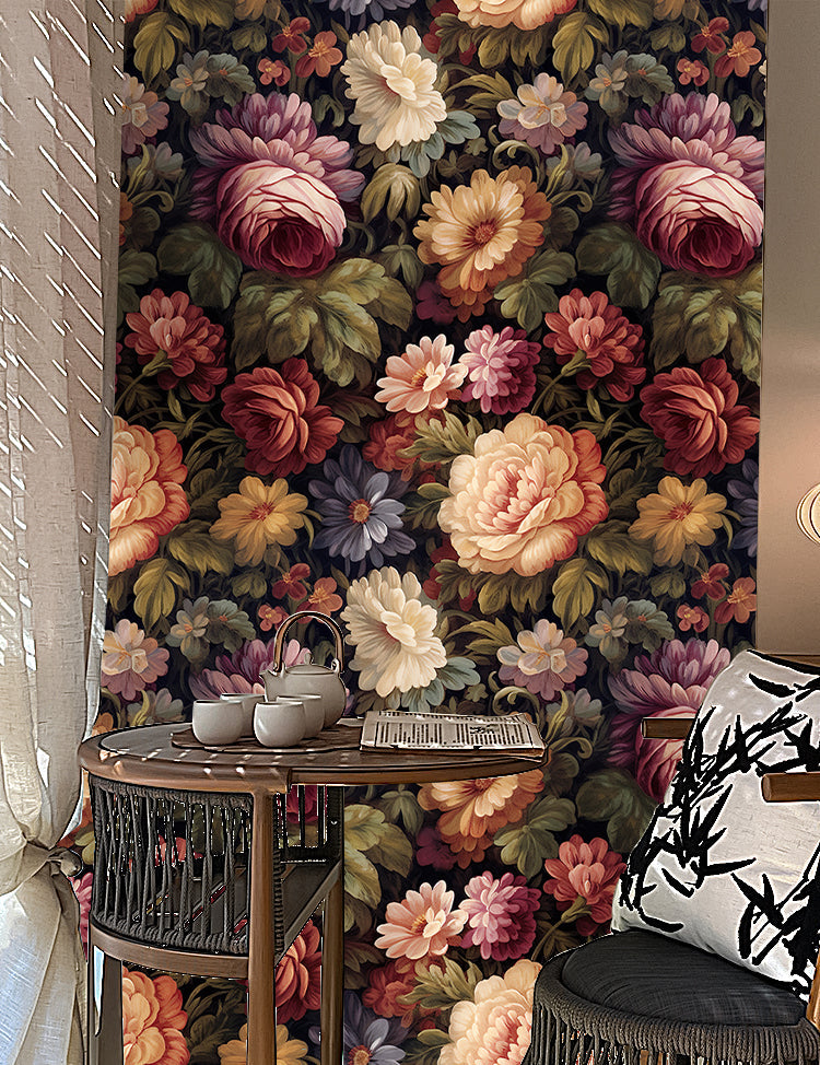 Floralplus Peel and Stick Vintage Wallpaper Floral Peony Wall Paper Pink/Green/Saffron Removable Renter Friendly Contact Paper for Home Decor