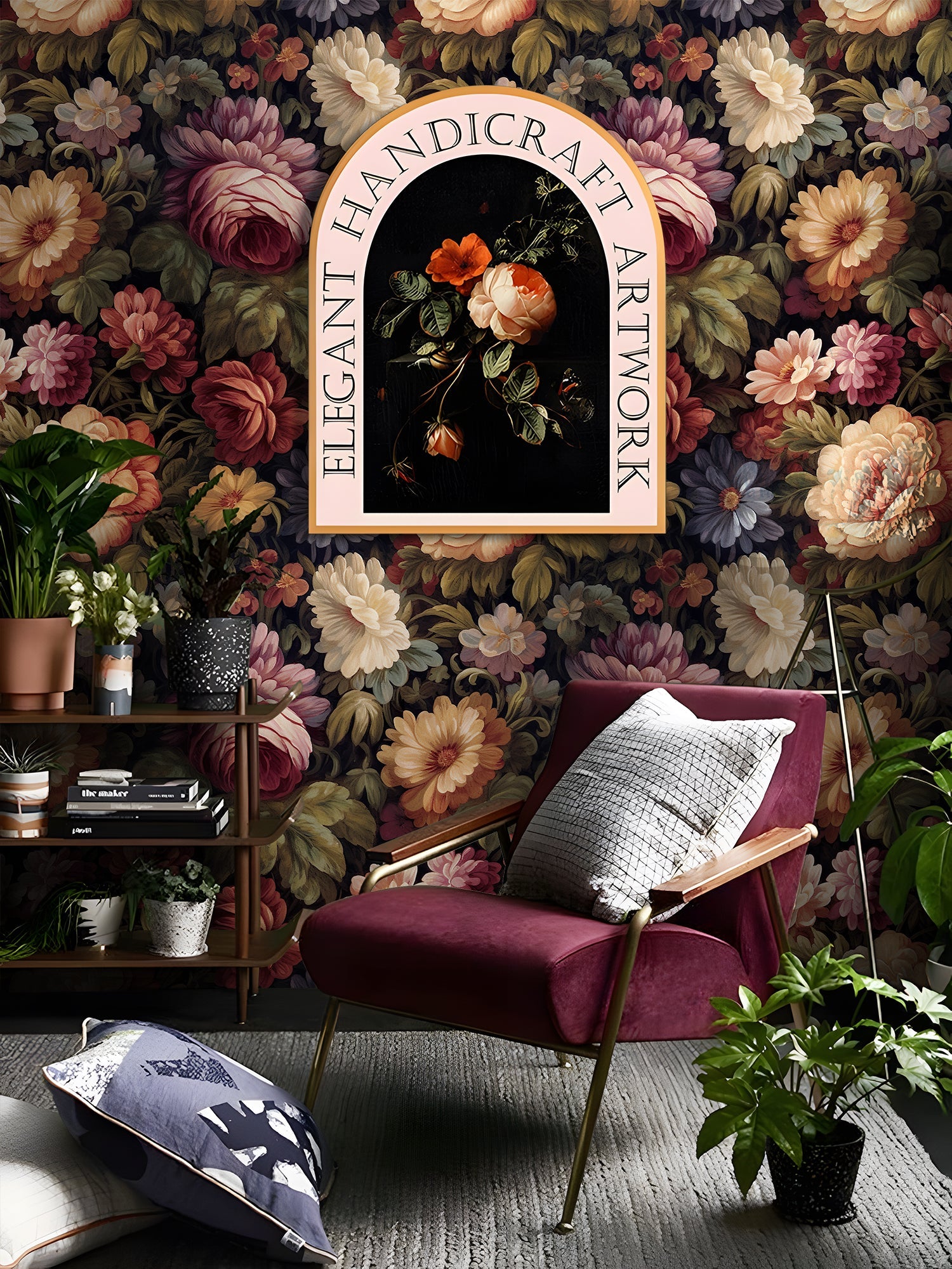 Floralplus Peel and Stick Vintage Wallpaper Floral Peony Wall Paper Pink/Green/Saffron Removable Renter Friendly Contact Paper for Home Decor