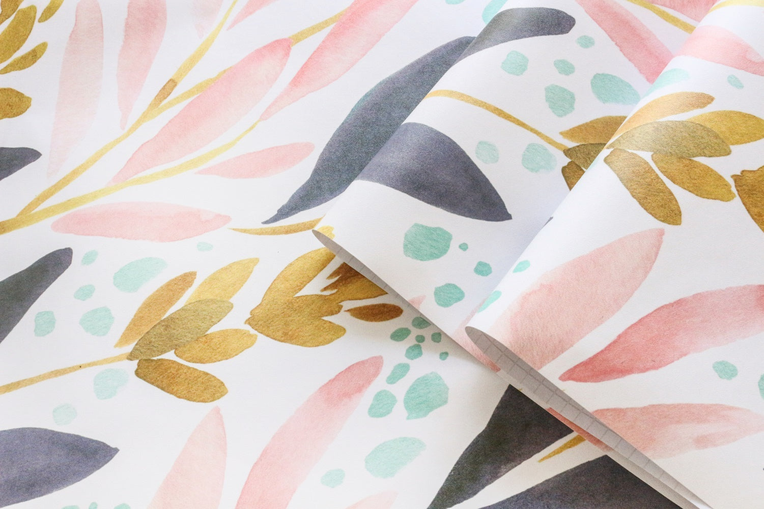 Floralplus Peel and Stick Wallpaper Abstract Watercolor Leaf Pink Mustard Navy Teal Modern Boho Removable Self Adhesive Wall Mural for Bathroom Bedroom Nursery