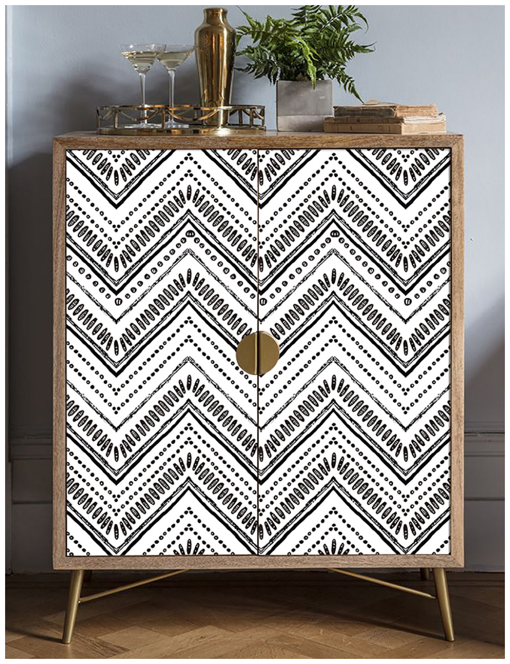 Floralplus Peel and Stick Wallpaper Black Mudcloth Tribal Chevron Dot Boho Removable Self Adhesive Wall Mural for Bathroom Bedroom Living Room
