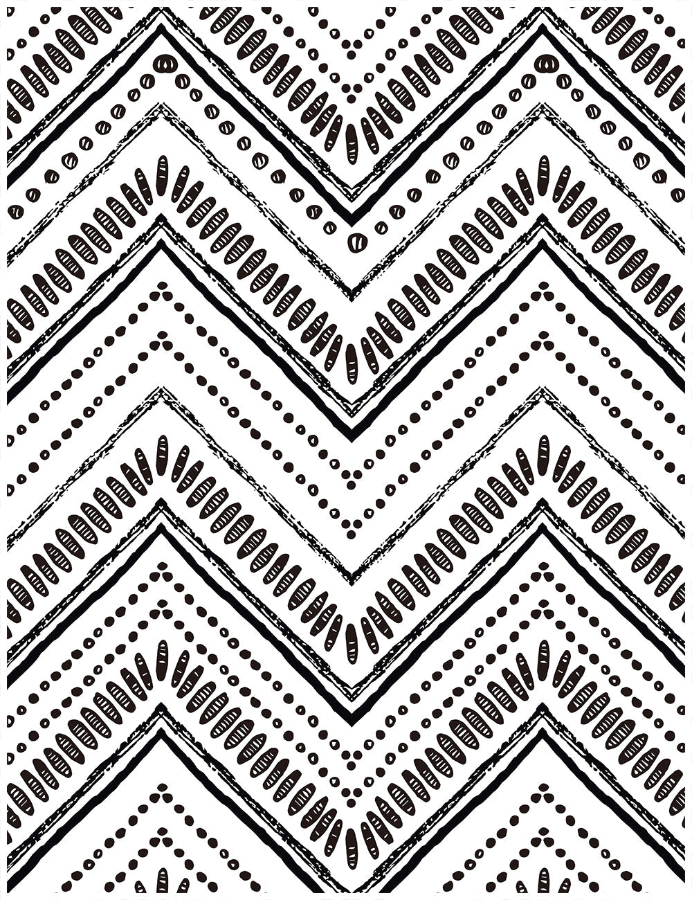 Floralplus Peel and Stick Wallpaper Black Mudcloth Tribal Chevron Dot Boho Removable Self Adhesive Wall Mural for Bathroom Bedroom Living Room