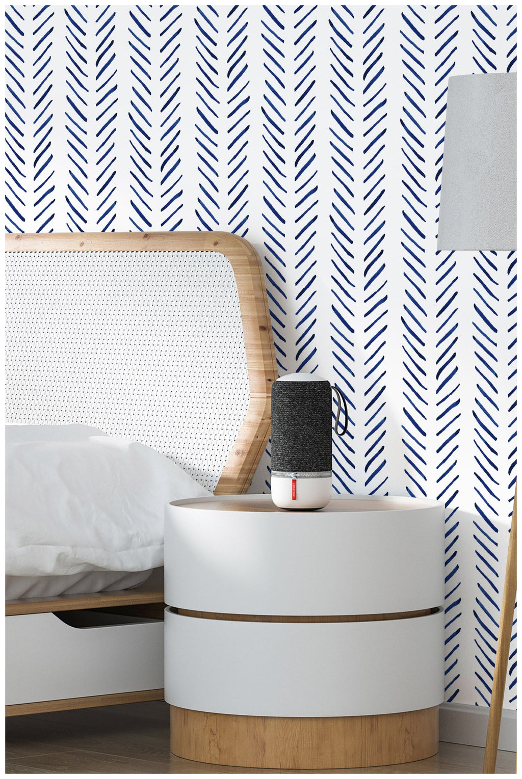 Floralplus Peel and Stick Wallpaper Blue Brush Stripe Herringbone Boho Watercolor Removable Self Adhesive Wall Mural for Bathroom Bedroom Living Room