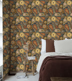 Floralplus Peel and Stick Wallpaper Boho Paisley Floral Brown Rust Sage Green Vintage Retro Removable Self Adhesive Wall Mural for Bedroom Living Room