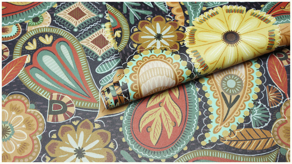 Floralplus Peel and Stick Wallpaper Boho Paisley Floral Brown Rust Sage Green Vintage Retro Removable Self Adhesive Wall Mural for Bedroom Living Room
