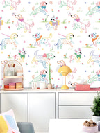 Floralplus Peel and Stick Wallpaper Cute Colorful Dogs Kids Playroom Nursery Decor Removable Wall Mural
