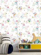 Floralplus Peel and Stick Wallpaper Cute Colorful Dogs Kids Playroom Nursery Decor Removable Wall Mural
