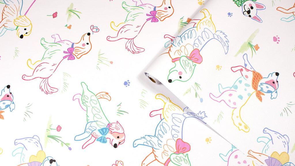 Floralplus Peel and Stick Wallpaper Cute Colorful Dogs Kids Playroom Nursery Decor Removable Wall Mural
