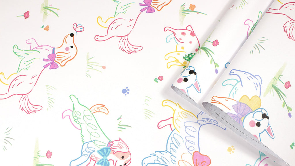 Floralplus Peel and Stick Wallpaper Cute Colorful Dogs Kids Playroom Nursery Decor Removable Wall Mural
