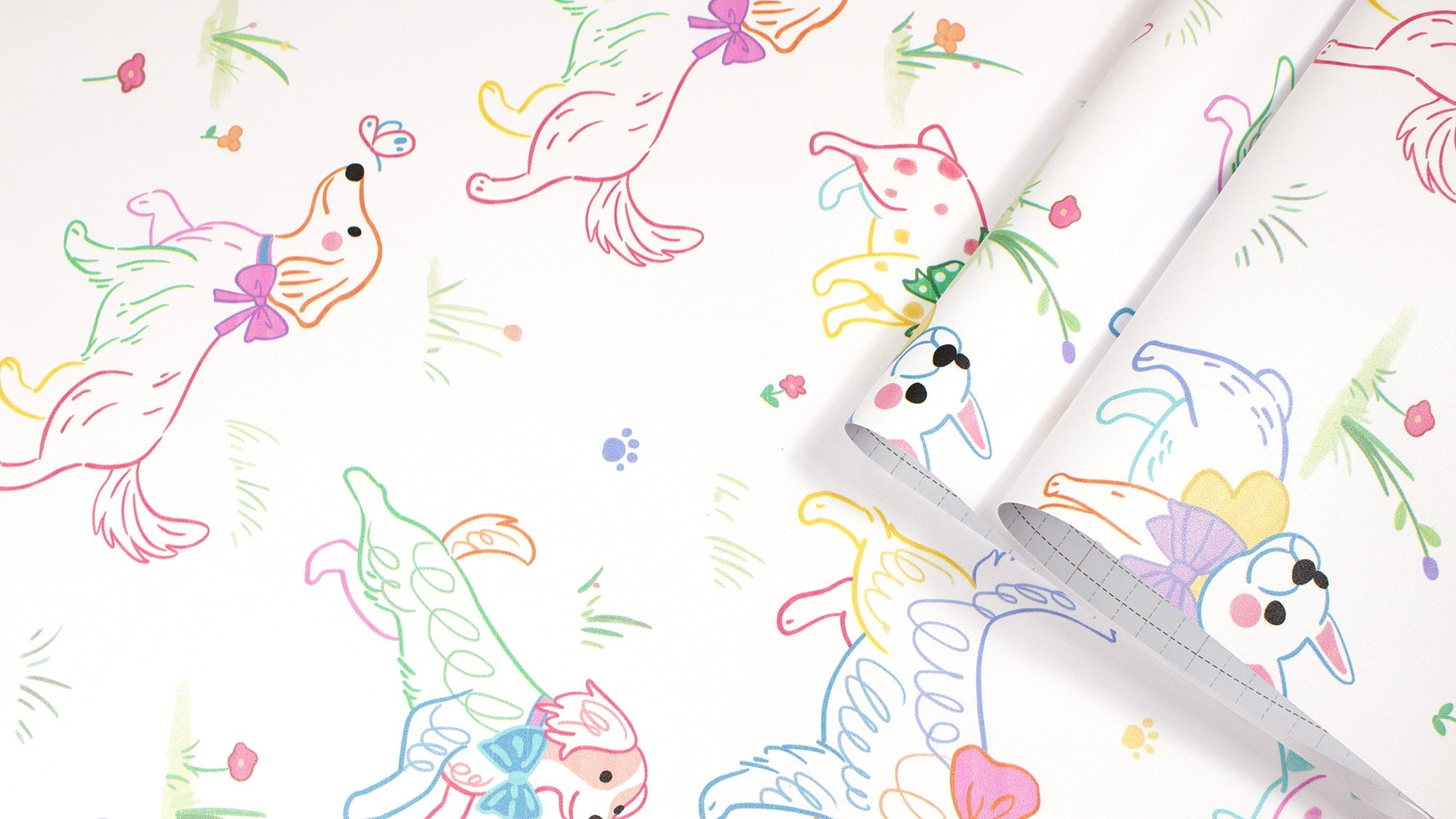 Floralplus Peel and Stick Wallpaper Cute Colorful Dogs Kids Playroom Nursery Decor Removable Wall Mural
