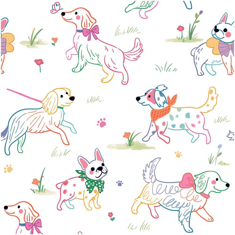 Floralplus Peel and Stick Wallpaper Cute Colorful Dogs Kids Playroom Nursery Decor Removable Wall Mural
