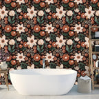Floralplus Peel and Stick Wallpaper Dark Floral Vintage Brown Cream Green Botanical Boho Removable Self Adhesive Wall Mural for Bedroom Living Room