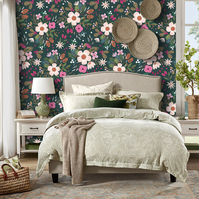 Floralplus Peel and Stick Wallpaper Dark Green Christmas Floral Winter Berry Botanical Removable Self Adhesive Wall Mural for Bedroom Living Room Nursery