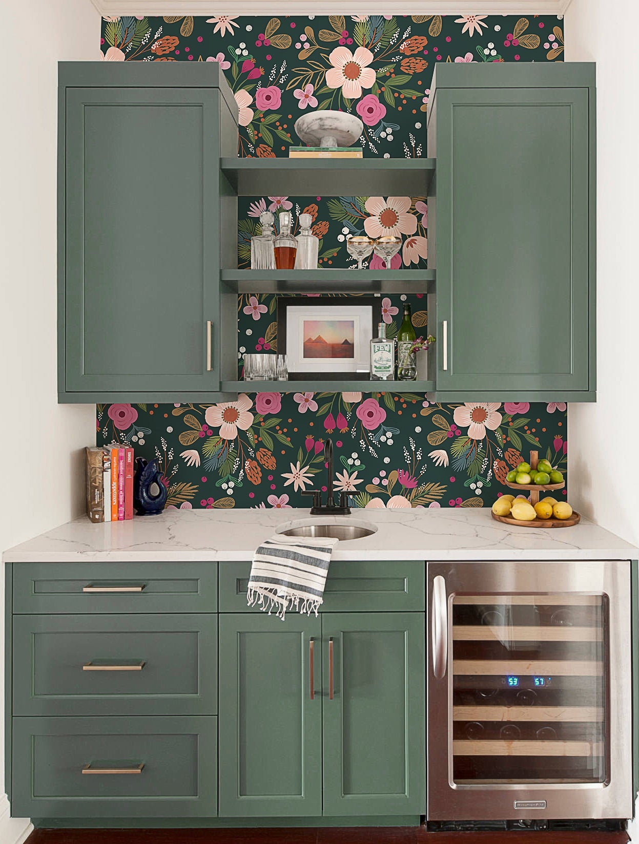 Floralplus Peel and Stick Wallpaper Dark Green Christmas Floral Winter Berry Botanical Removable Self Adhesive Wall Mural for Bedroom Living Room Nursery