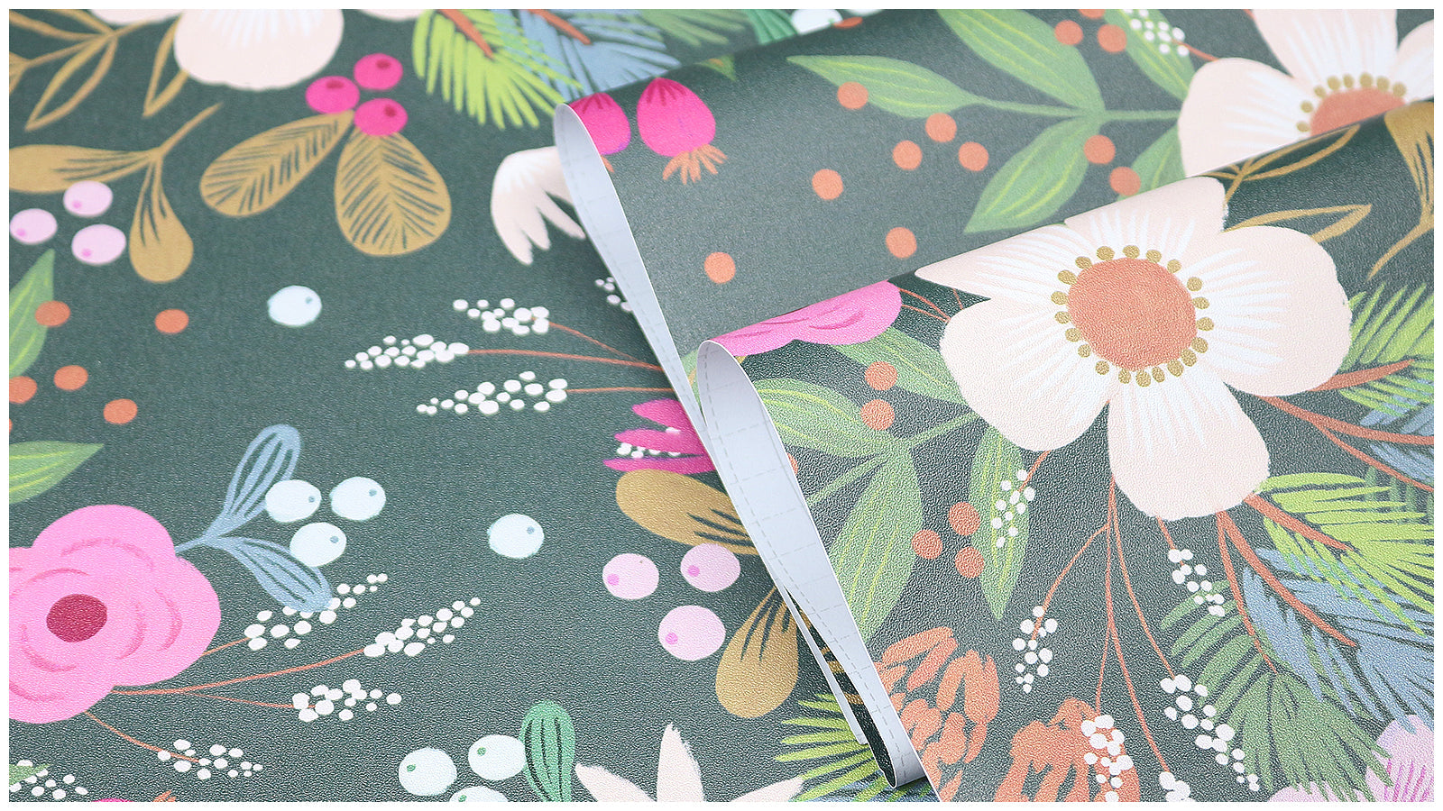 Floralplus Peel and Stick Wallpaper Dark Green Christmas Floral Winter Berry Botanical Removable Self Adhesive Wall Mural for Bedroom Living Room Nursery