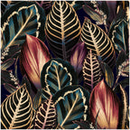 Floralplus Peel and Stick Wallpaper Dark Tropical Leaves Removable Botanical Gold Navy Jungle Wall Mural for Bedroom Living Room Bathroom