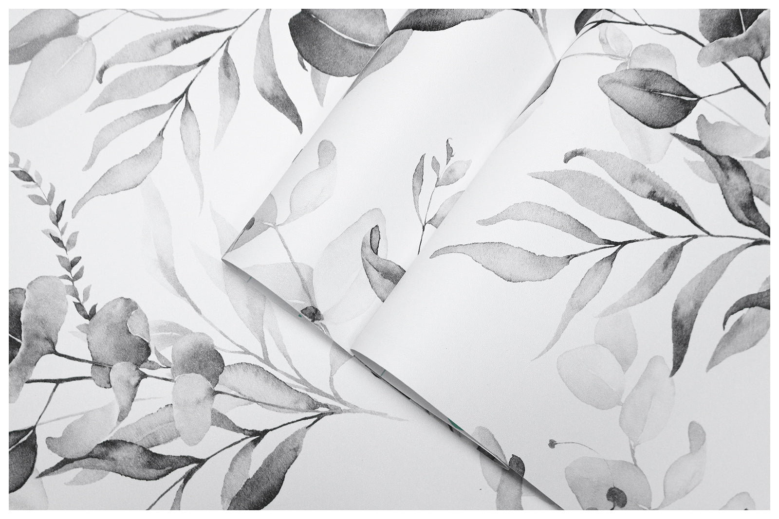 Floralplus Peel and Stick Wallpaper Gray Watercolor Eucalyptus Greenery White Botanical Neutral Removable Self Adhesive Wall Mural for Bathroom Bedroom Nursery