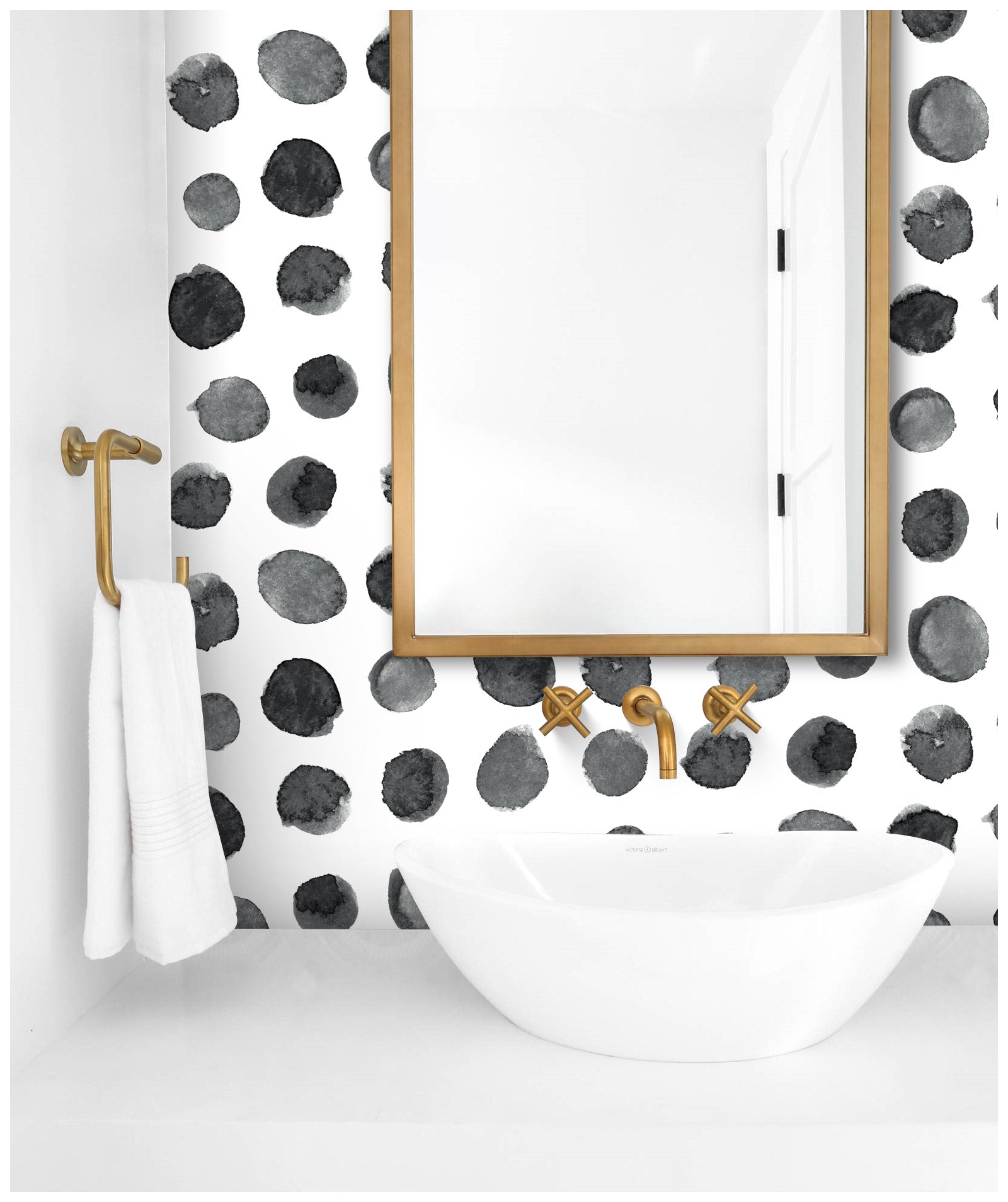 Floralplus Peel and Stick Wallpaper Gray Watercolor Polka Dot Spot Pattern Modern Neutral Removable Self Adhesive Wall Mural for Bathroom Nursery Kids Room